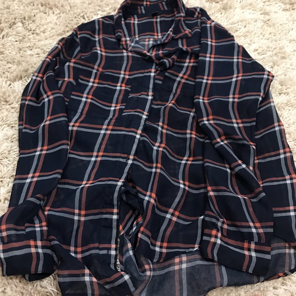 Sheer plaid collared shirt